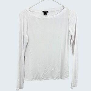 Halogen Women's‎ White Long Sleeve Ribbed Knit Top Round Neck Basic Casual Tee